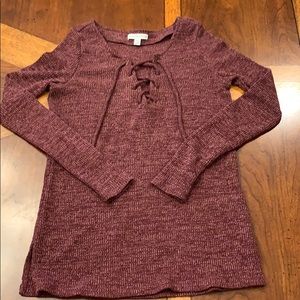American Eagle Lace-Up V-Neck Sweater